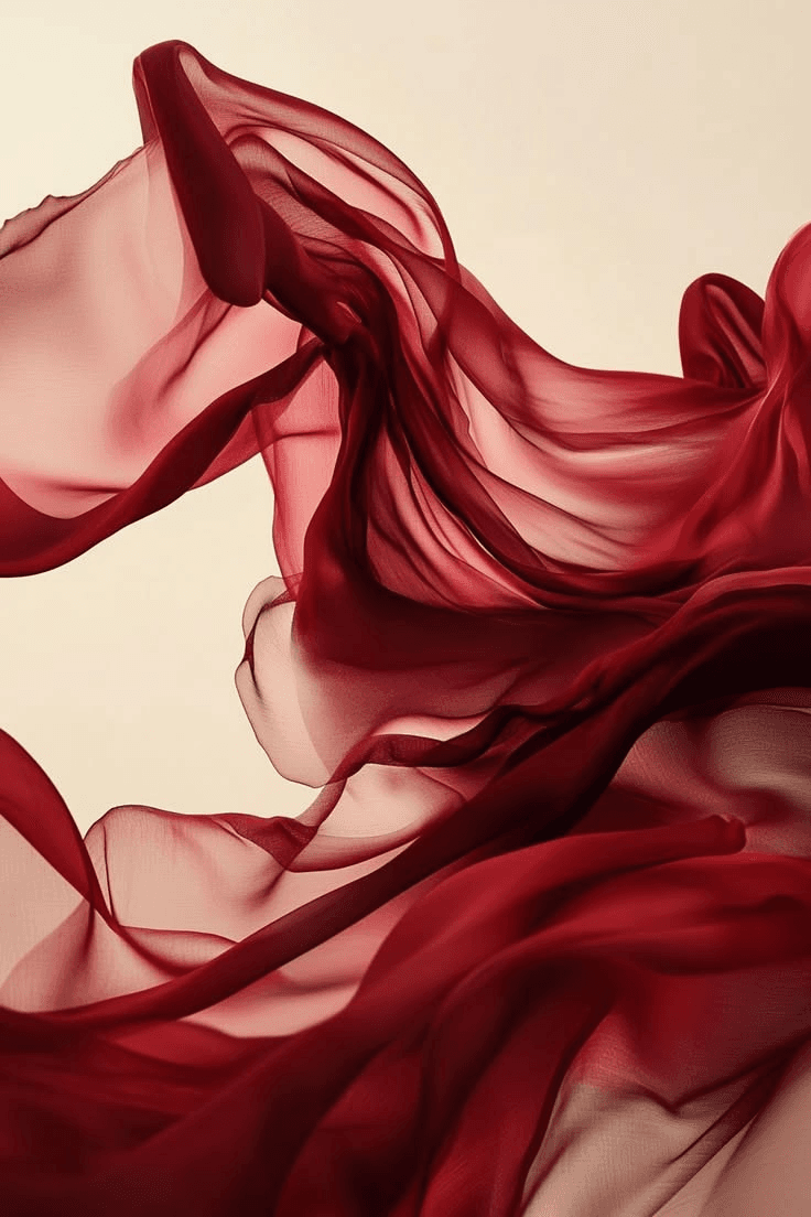 Burgundy fabric folding forward in a continuous motion